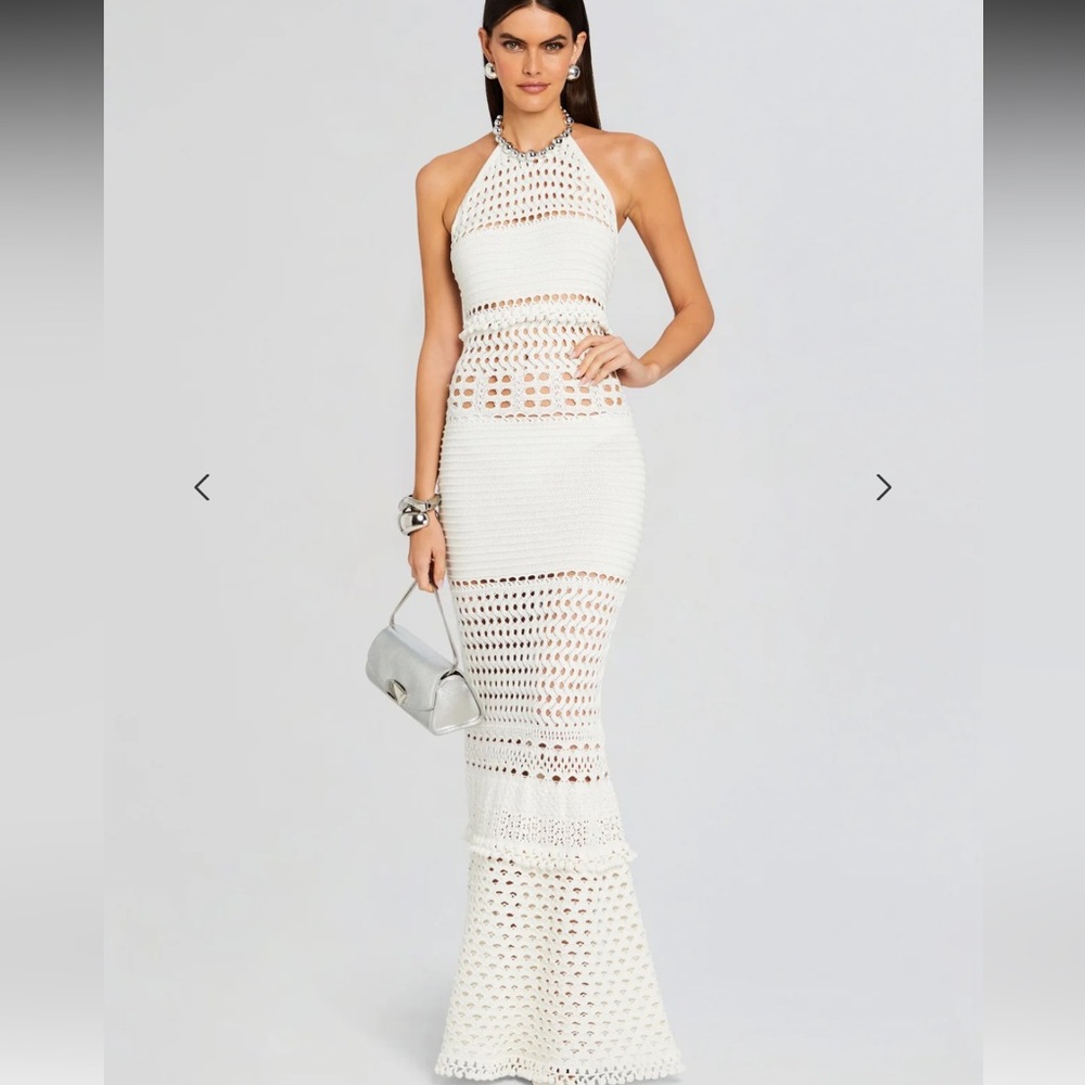 Retrofete White Crochet Halter Maxi Dress - Picture 2 of 6